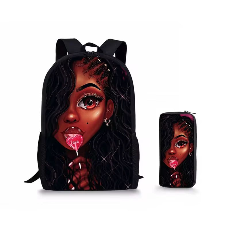 Black Two- Piece Girl Design Backpack