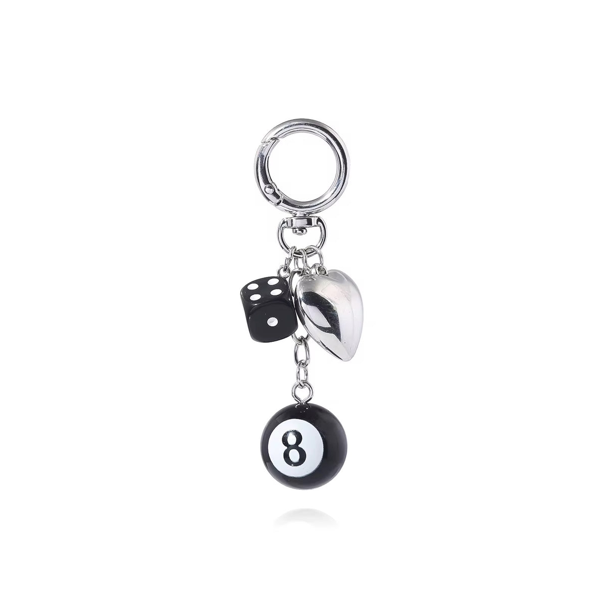 New Billiards 8 Ball Silverheart Black Dice Keychain